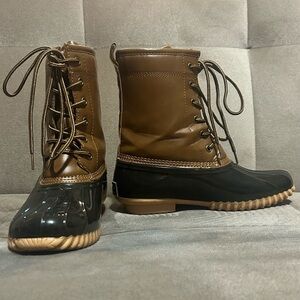 Sporto Brown and Black Waterproof Lace-Up Rain Boots